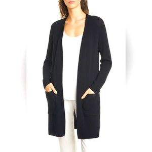 Eileen Fisher Long merino wool cardigan with pockets in black